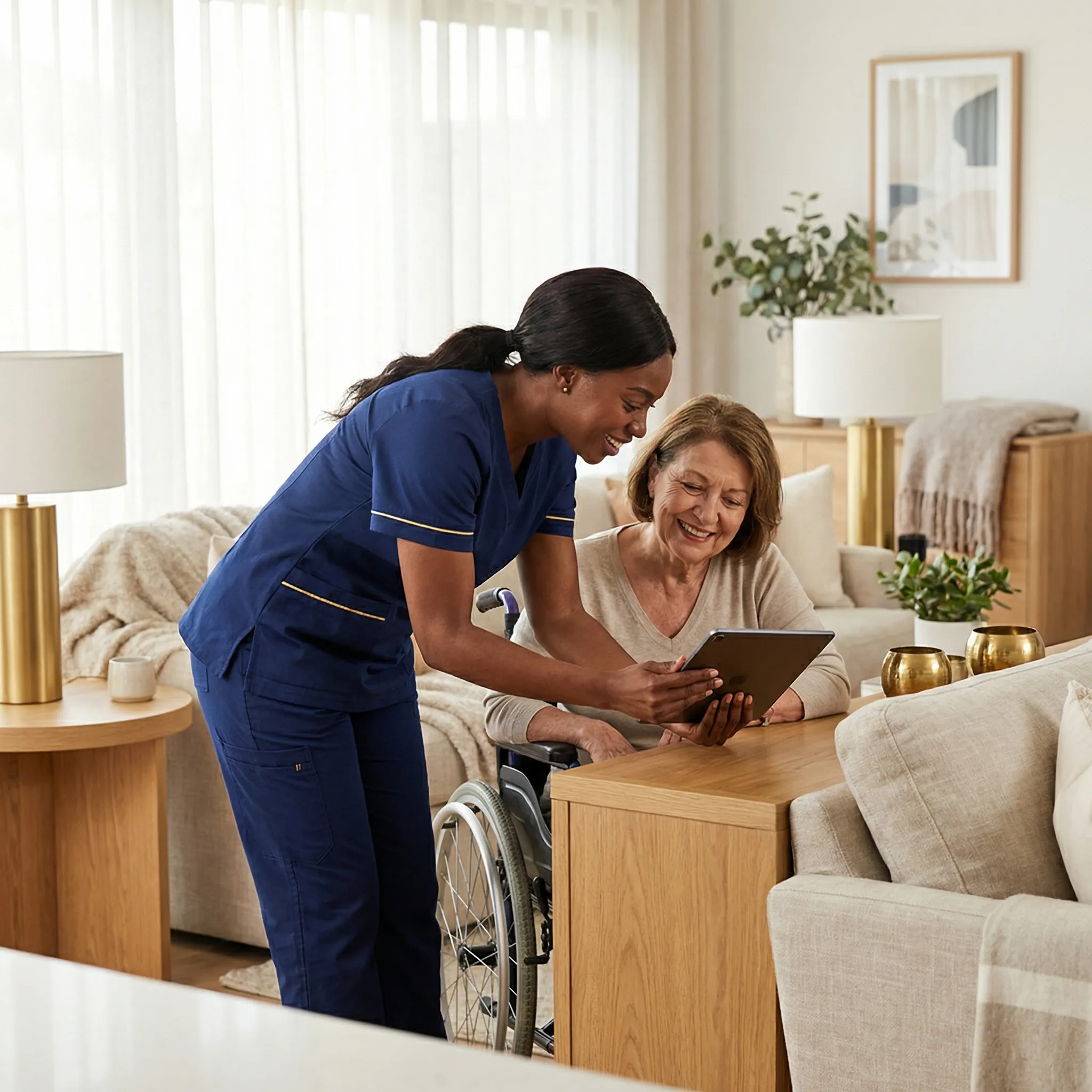 Cuidador acompanhando paciente